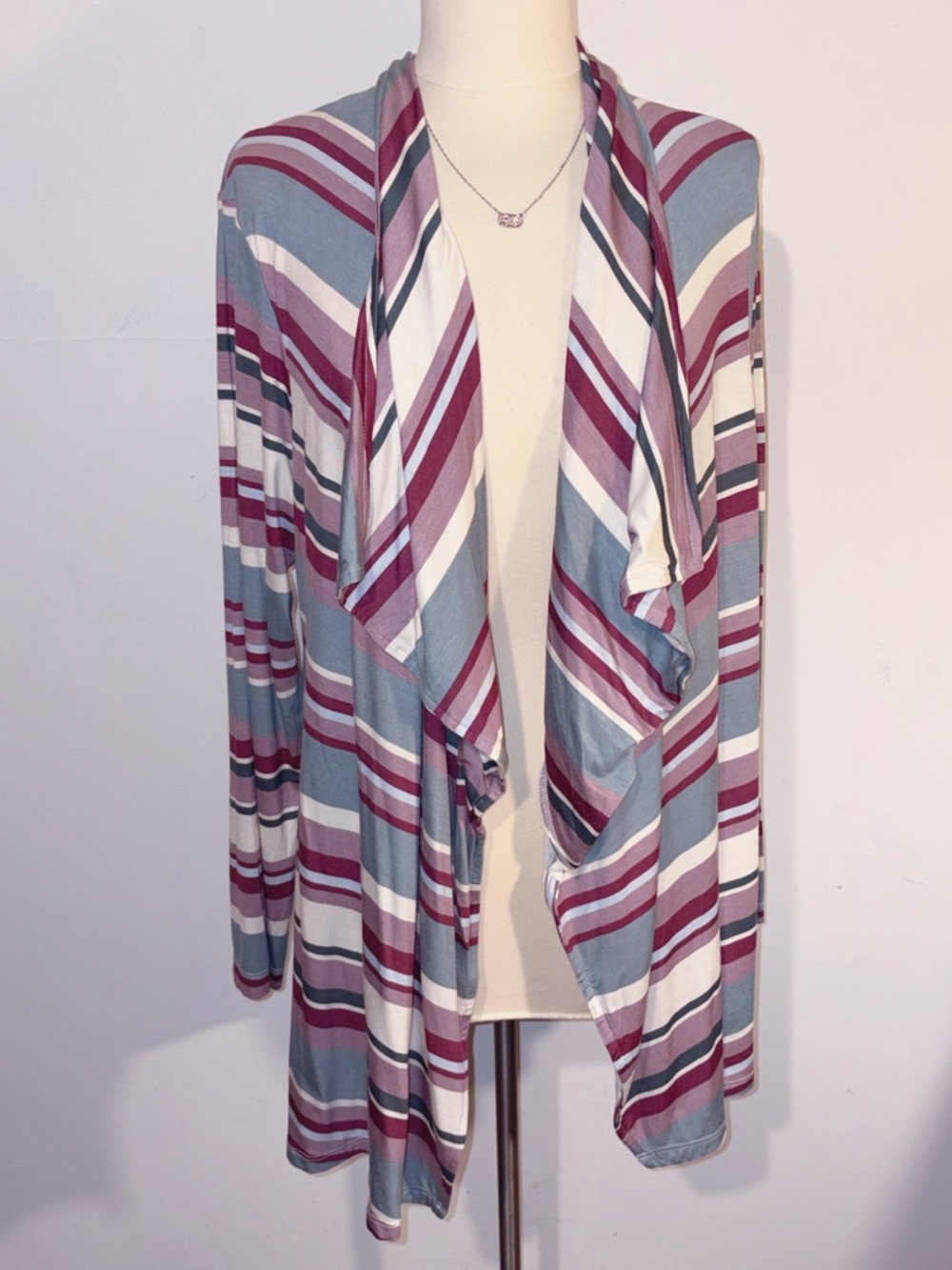Maurices Striped Open-Front Knit Cardigan in Dusty Blue & Mauve NEW